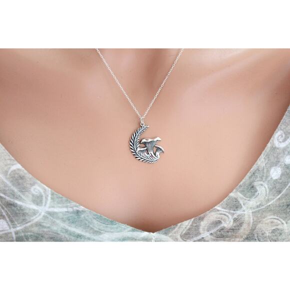 Sterling Silver Chanterelle Mushroom and Fern Necklace